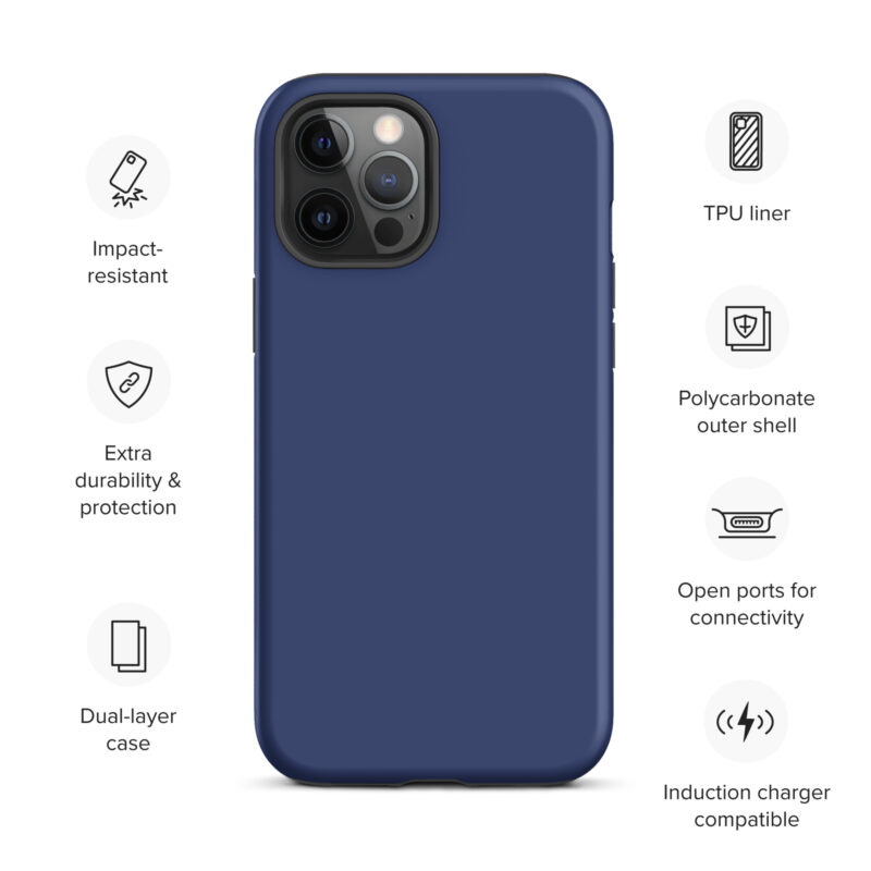 Navy blue iPhone 12 Pro case with features