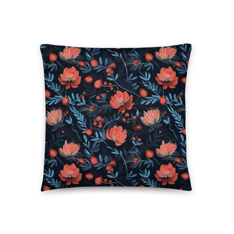 Midnight Berry Blooms Botanical Accent Pillow - Back