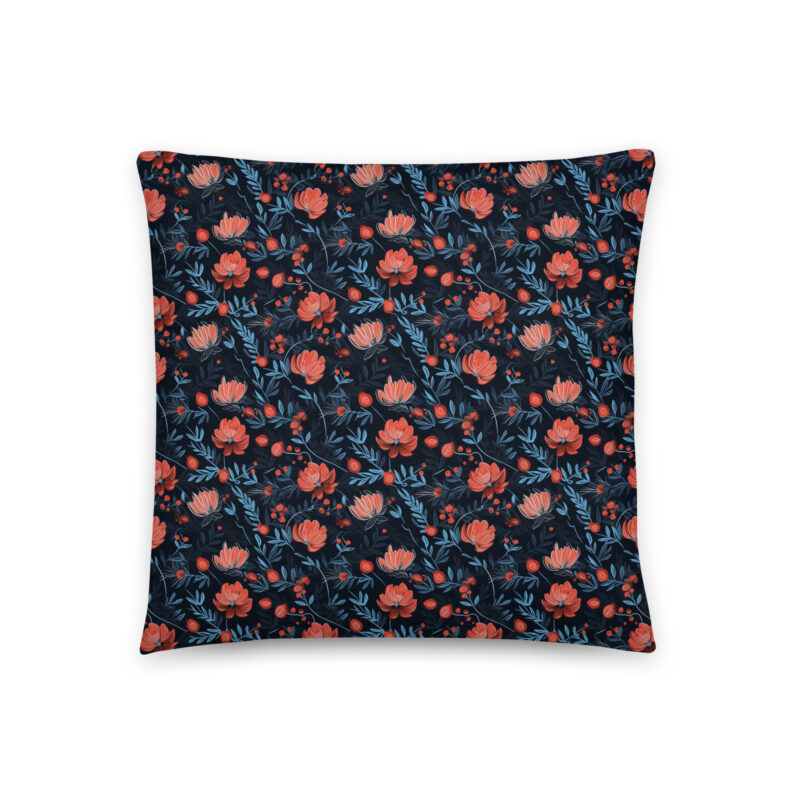 Midnight Berry Blooms Botanical Accent Pillow - Front