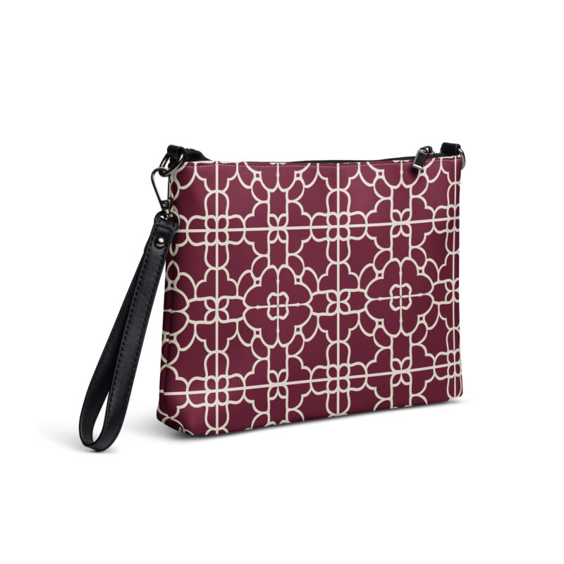 crossbody bag women. a red bag with geometric patterns
