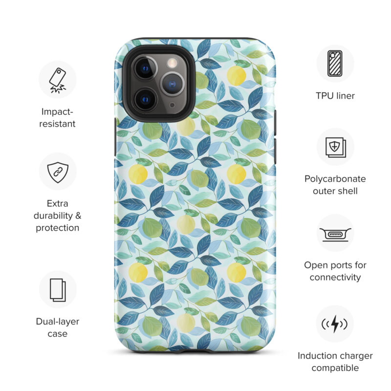 iphone-11-pro. iPhone cases. Cute phone cases with lemon print and features.