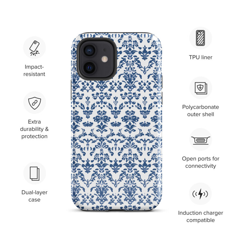 iphone-12. iPhone cases with chic blue floral print and features