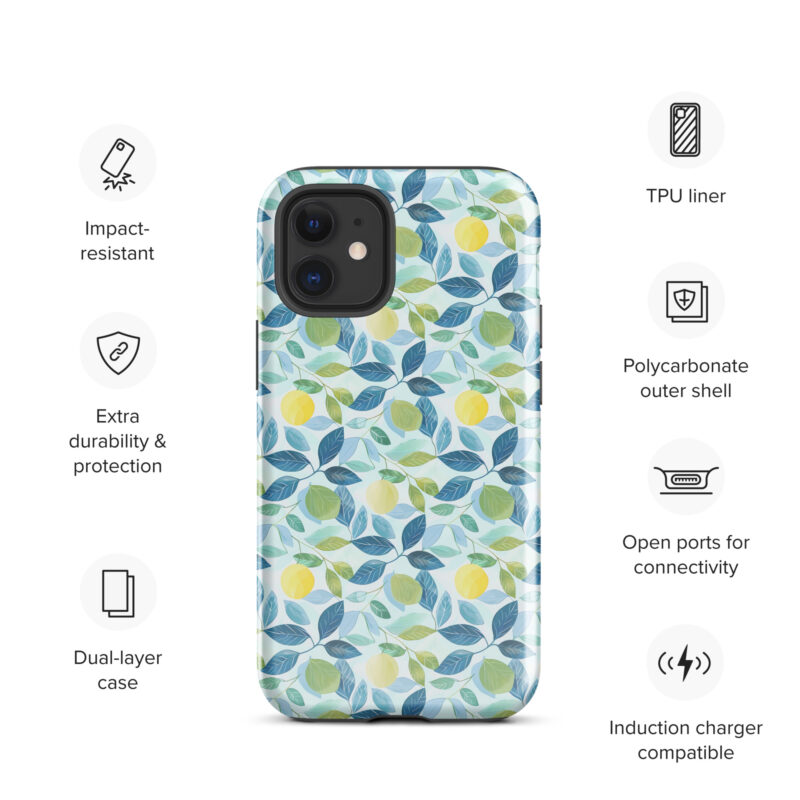 iphone-12-mini. iPhone cases. Cute phone cases with lemon design and features.