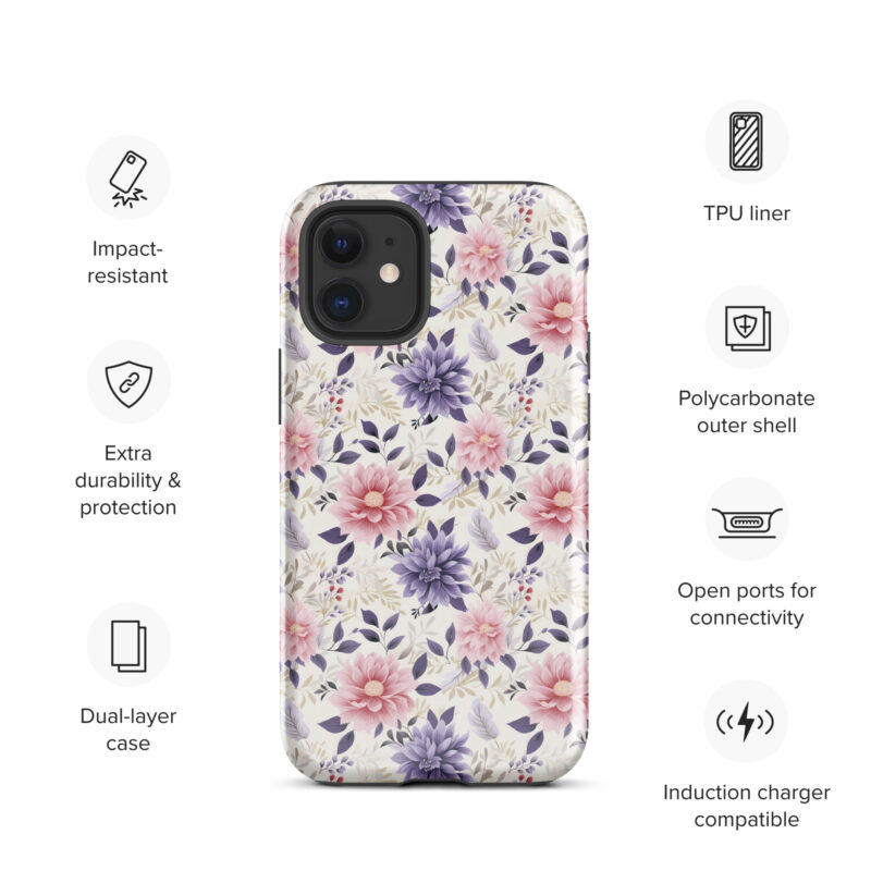 iphone-12-mini. iPhone cases. Cute phone cases with features and floral design