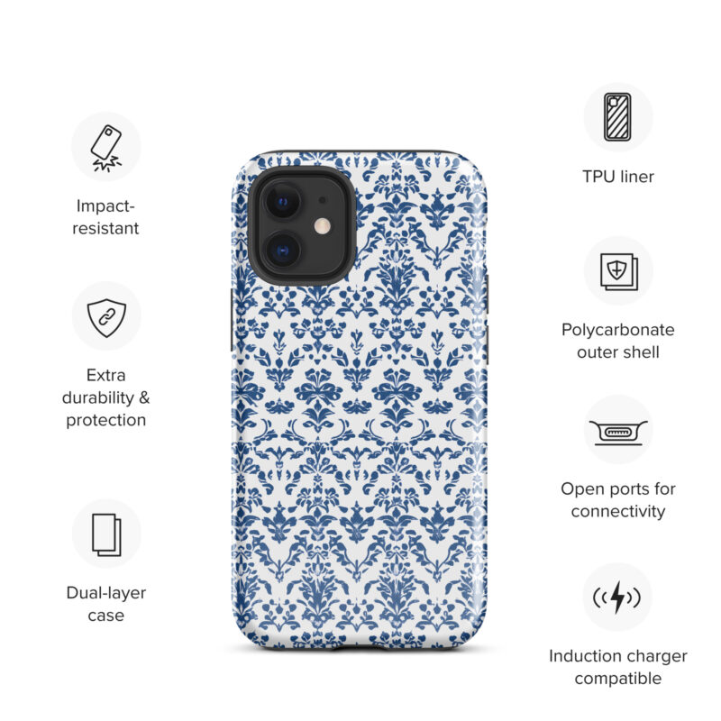 iPhone cases with blue floral print and features. iphone-12-mini