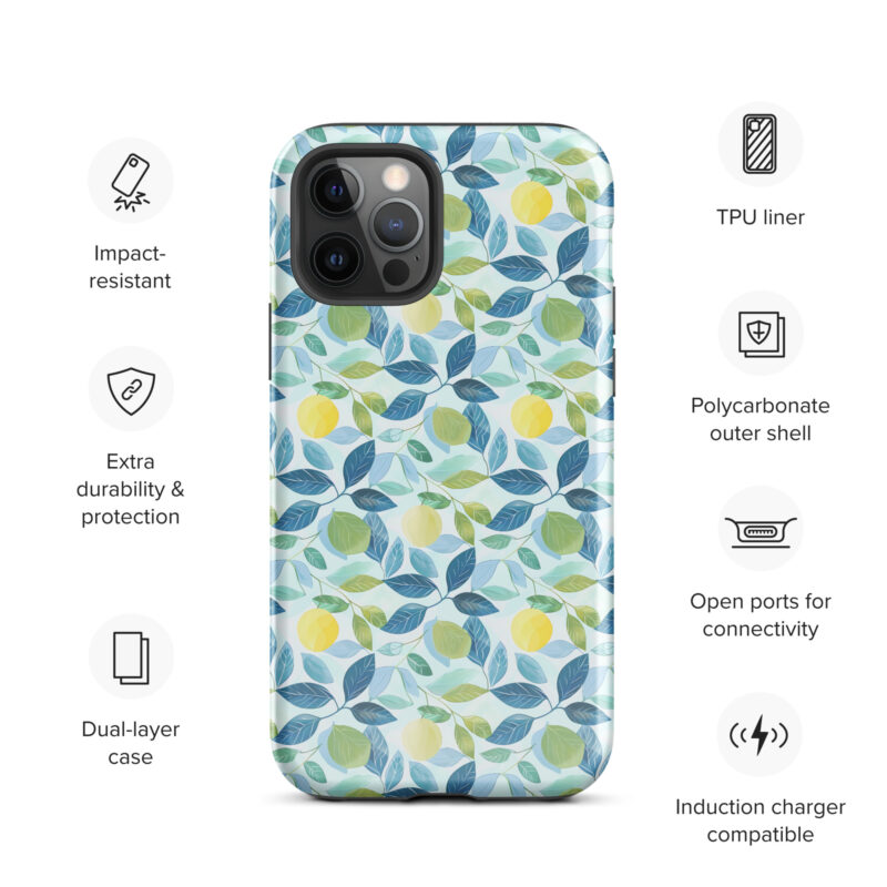 iphone-12-pro. Cute phone cases for iPhone with lemon design and features.