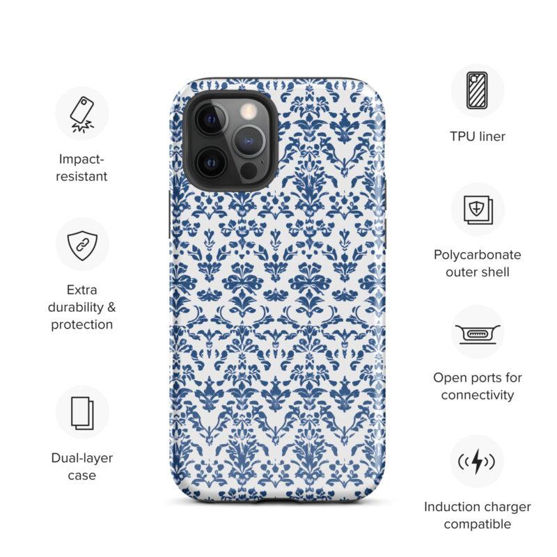 iphone-12-pro. iPhone cases with cute blue floral print and features.