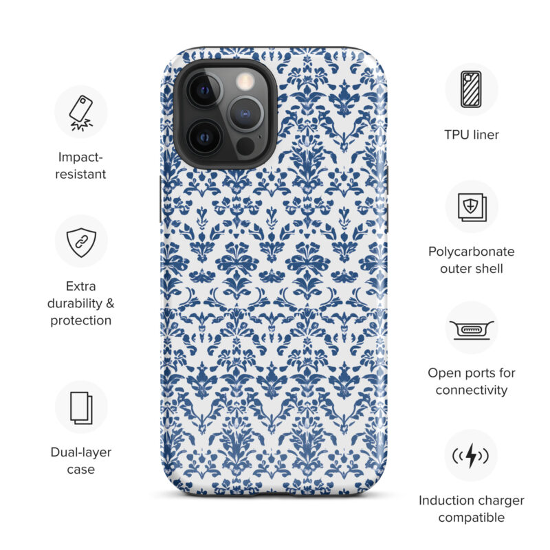 iphone-12-pro-max. iPhone cases. iPhone cases with blue floral print and features.