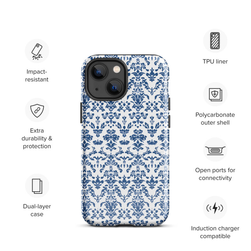 iphone-13-mini. iPhone cases. Cute phone cases with blue floral print and features