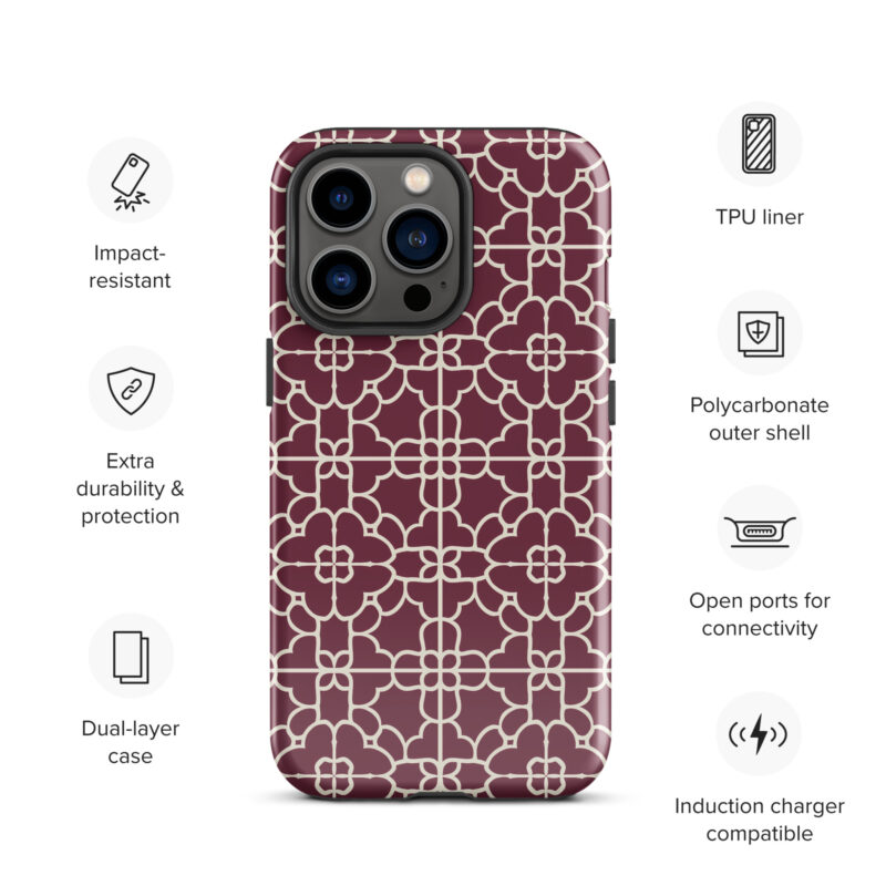 iphone-13-pro. Cute phone cases for iPhone with red geometric design and features