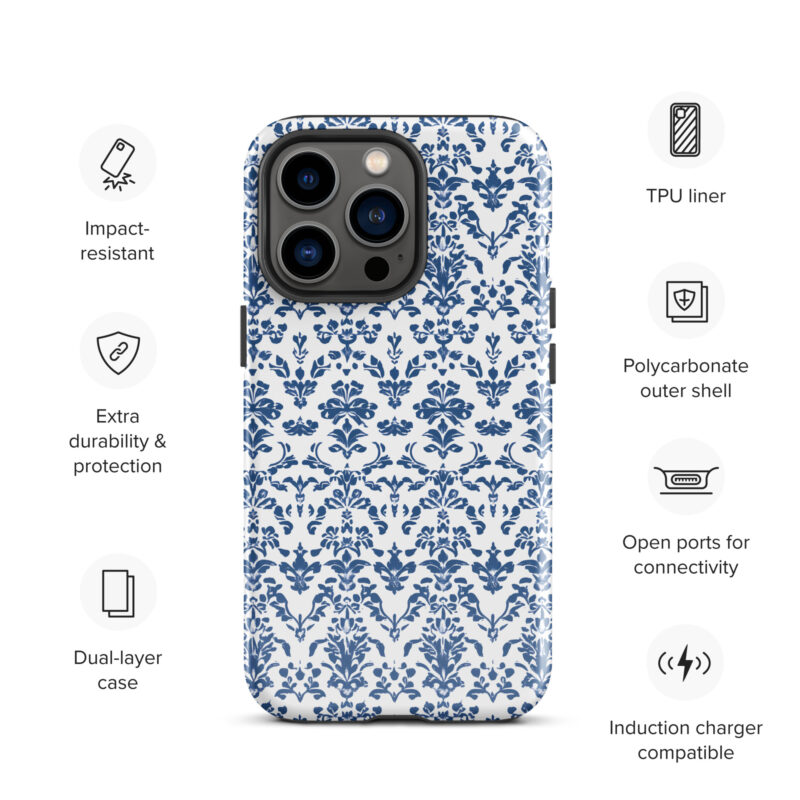 iphone-13-pro. iPhone cases. Cute phone cases with chic floral print in blue and features