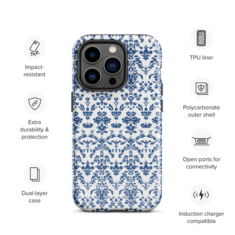 iphone-14-pro. iPhone cases. Cute phone cases with blue floral print and features.
