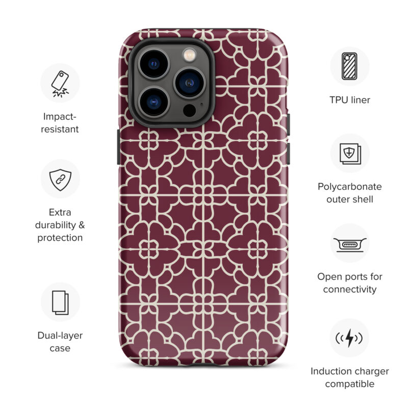 iphone-14-pro-max. Cute phone cases for iPhone with red geometric pattern and features.