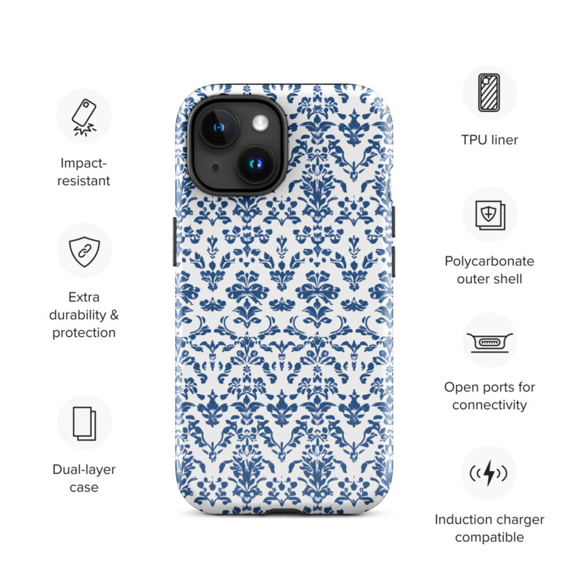 iphone-15. iPhone cases. Cute phone cases with blue floral print and features