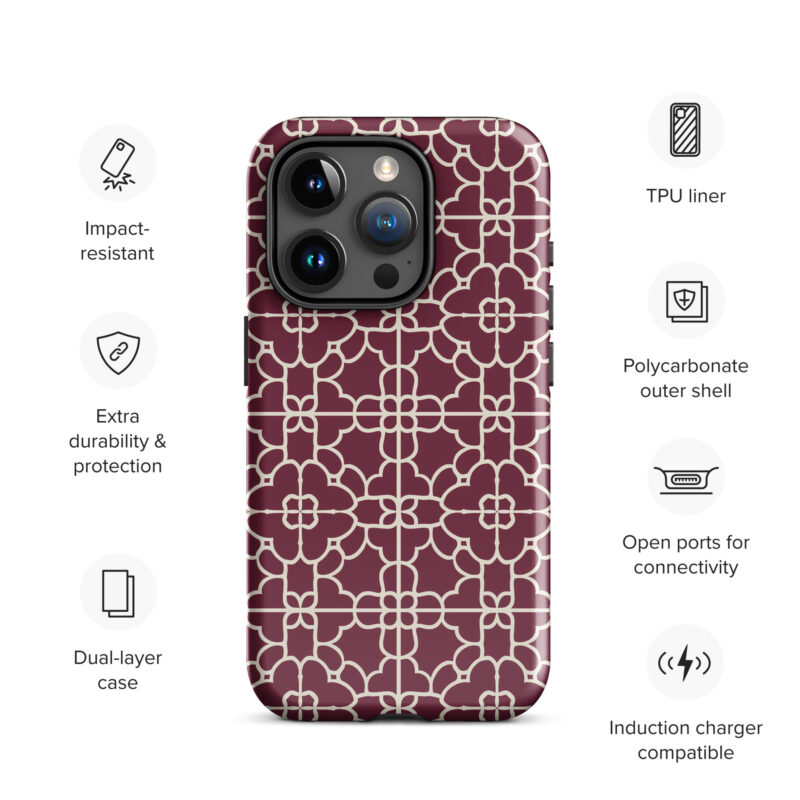 iphone-15-pro. iPhone cases with cute red geometric design and features.