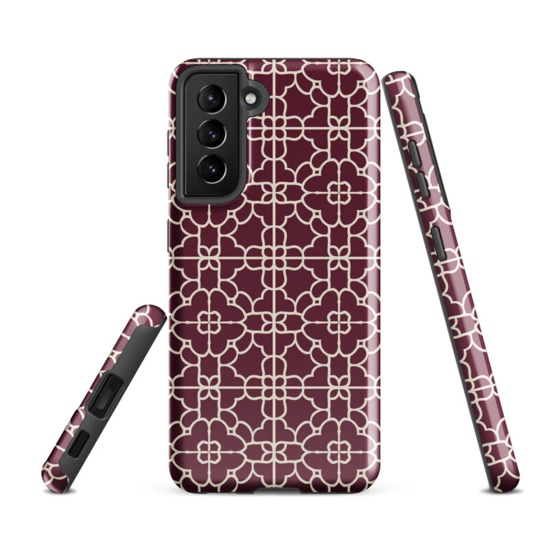 samsung-galaxy-s21-fe. Cute phone cases for Samsung phones with red geometric pattern