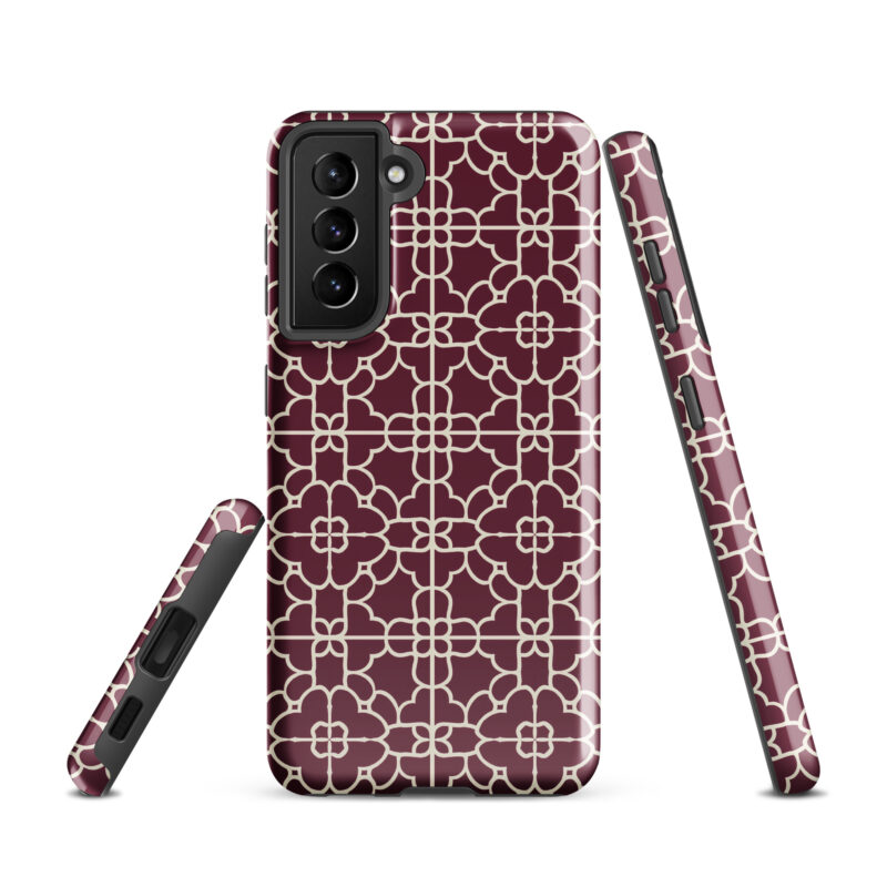 samsung-galaxy-s21.Cute phone cases for Samsung phones with red geometric design.