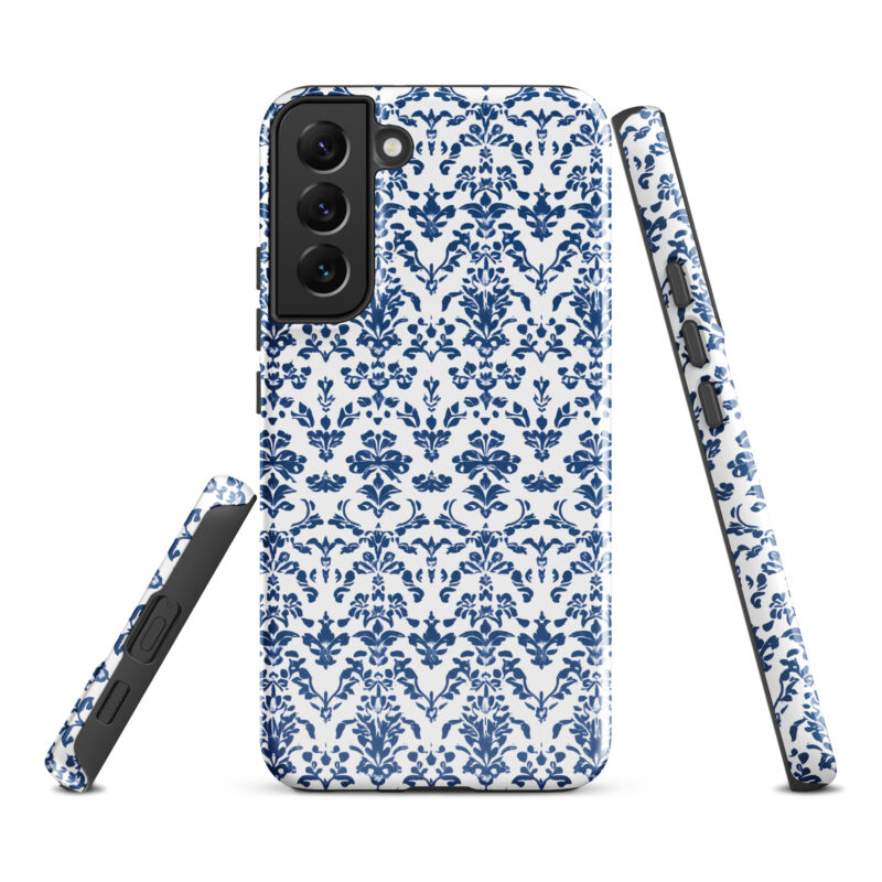 samsung-galaxy-s22-plus. Samsung phone case. Cute phone cases with blue floral design.