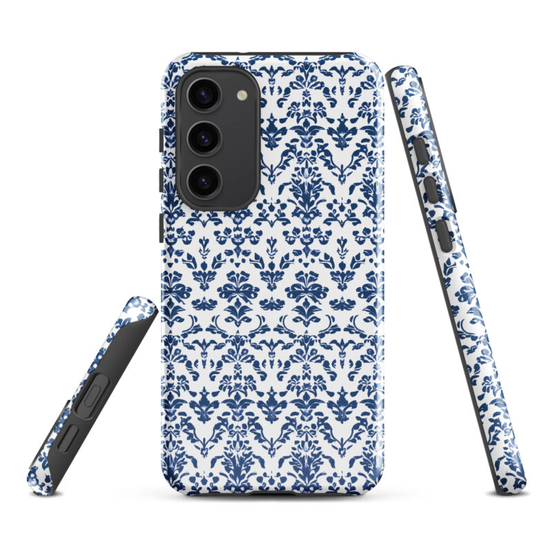 samsung-galaxy-s23-plus. Samsung phone case. Cute phone cases with blue floral design