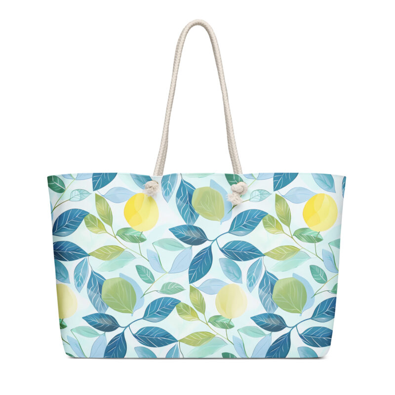 Weekender bag with cute lemon design.
