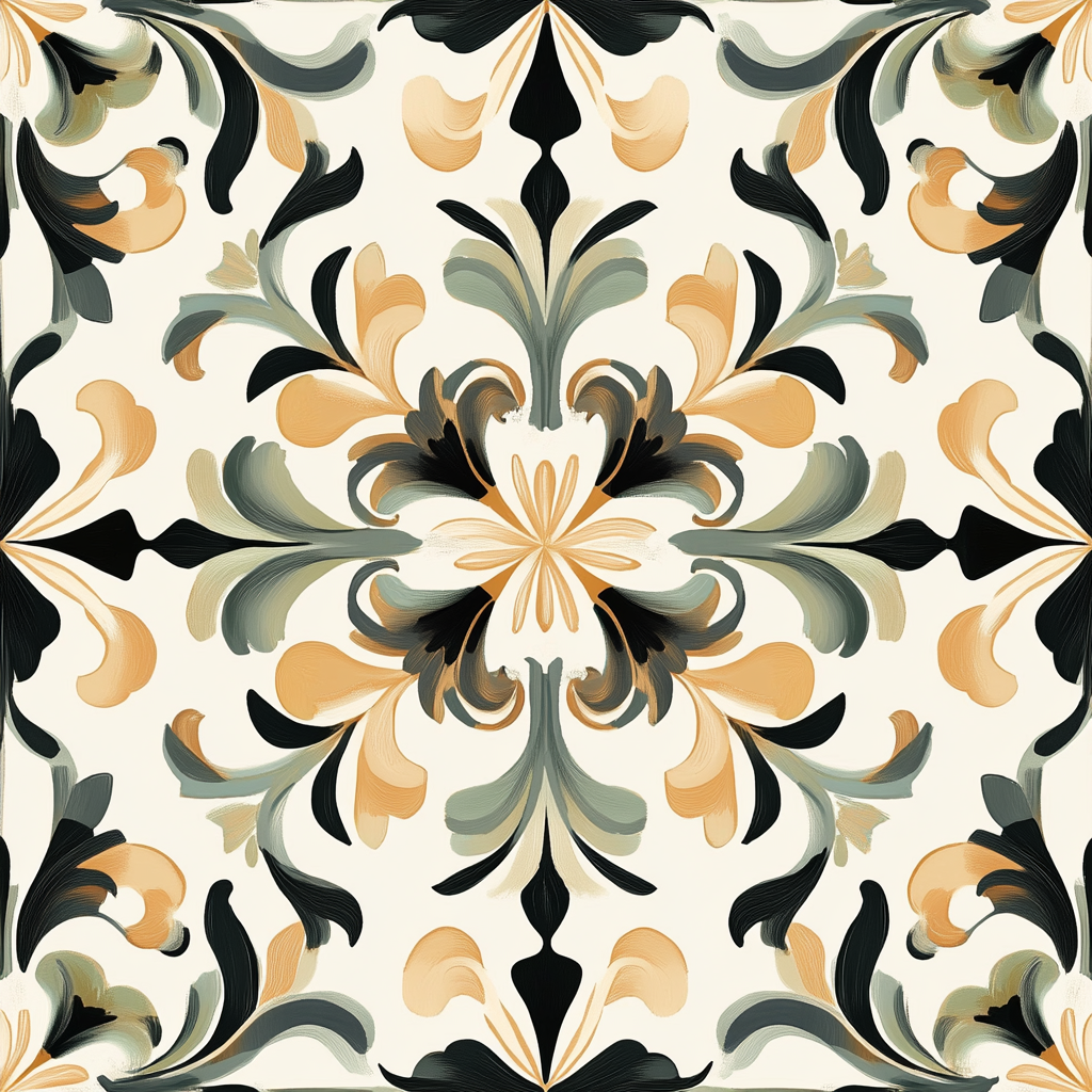 Golden Flourish - Gold, Black, Sage - Traditional Design