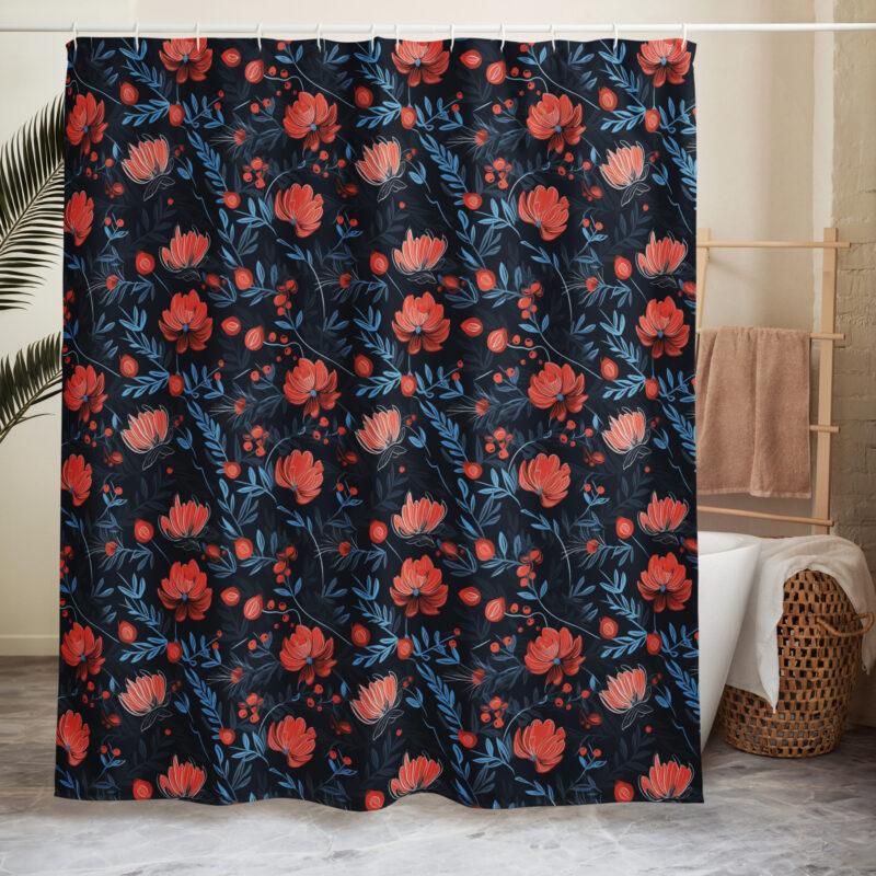 Midnight Berry Blooms Shower Curtain - Front View