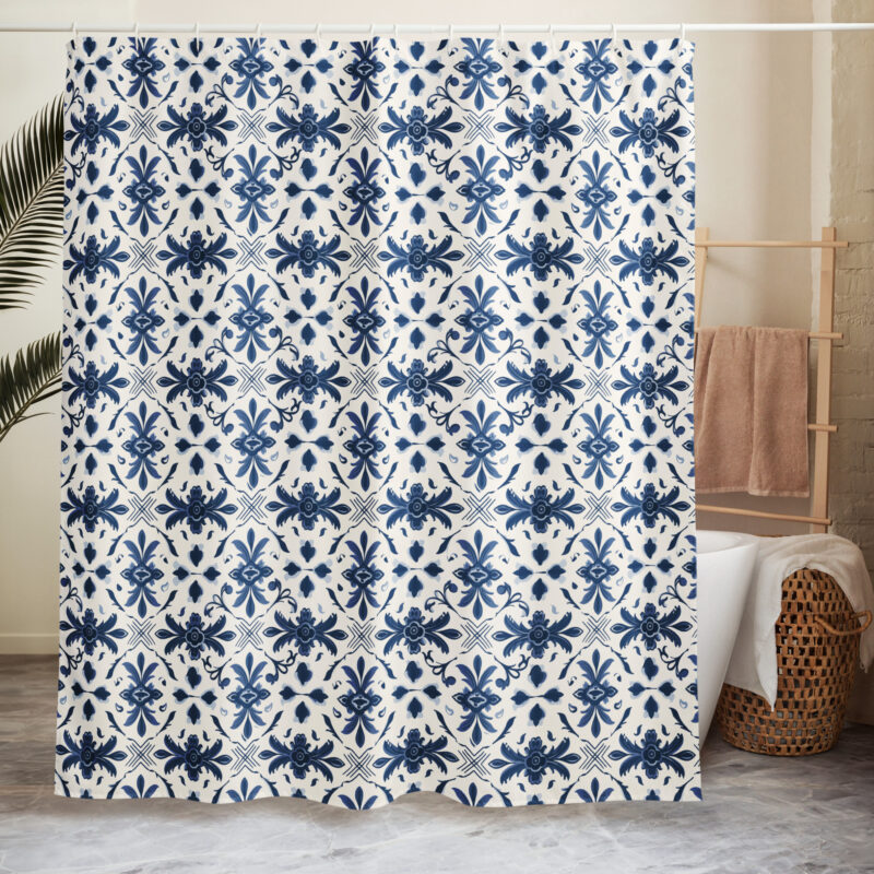 Portuguese Azulejo Elegance Shower Curtain - Front View