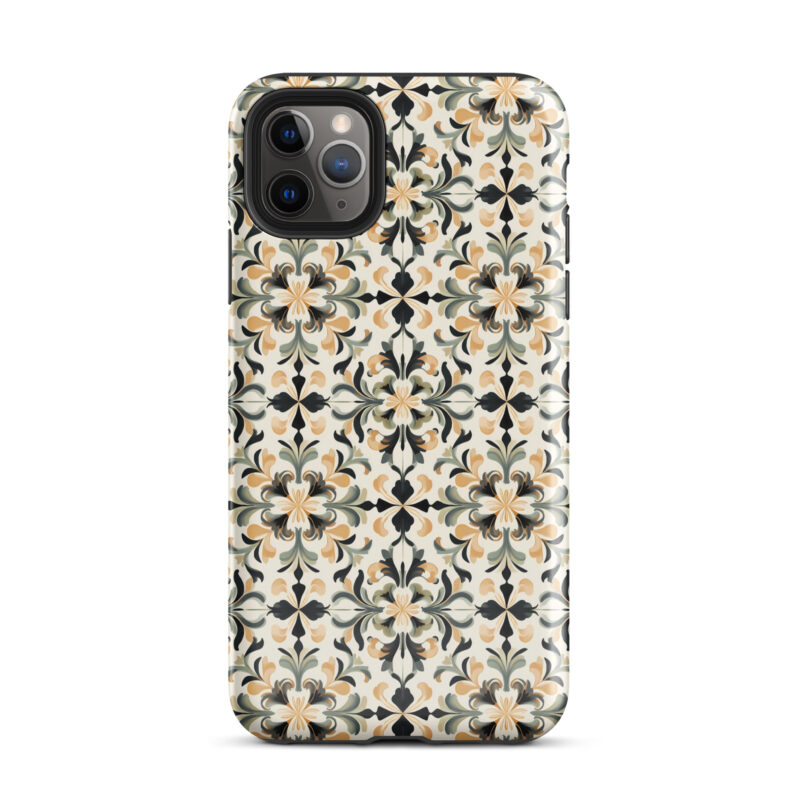 iphone-11-pro-max. Cute phone cases for iPhones with golden floral design.