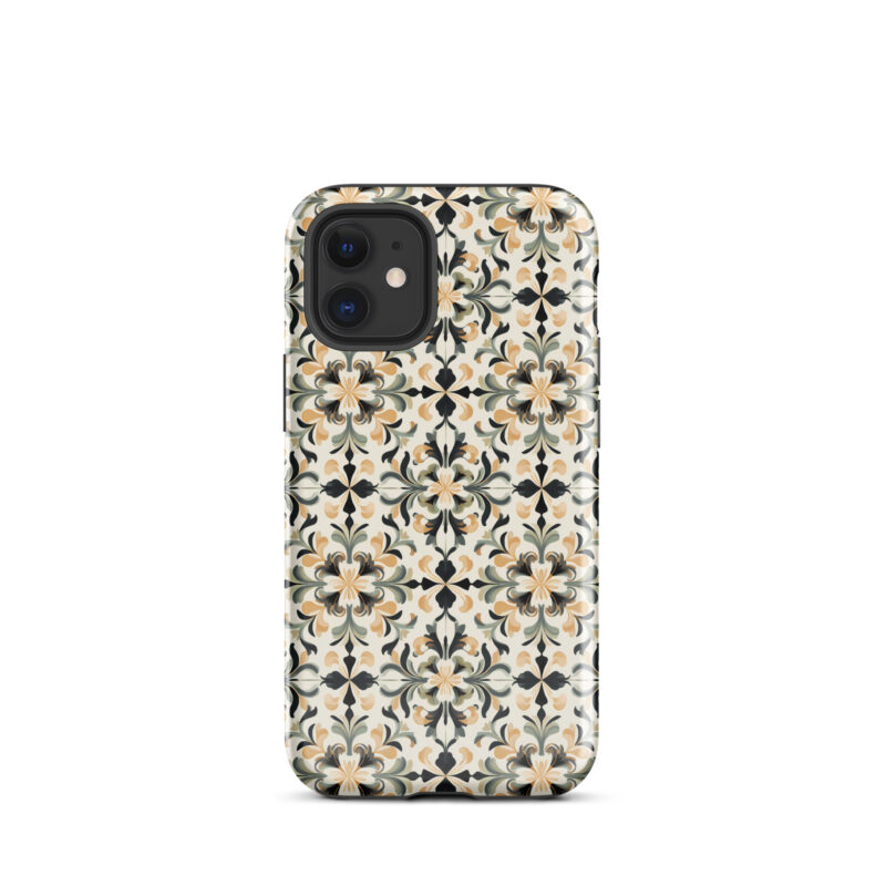 -iphone-12-mini. iPhone cases. Cute phone cases with golden floral pattern.