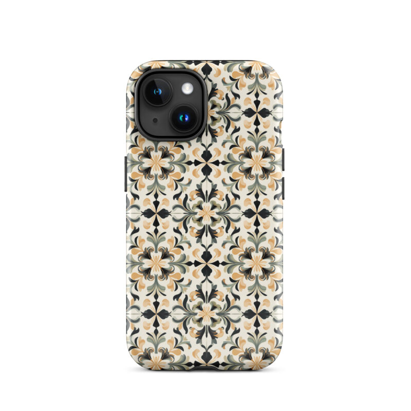 iphone-15. iPhone cases with cute golden floral pattern.