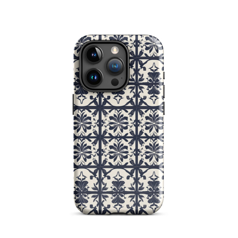 iphone-15-pro. iPhone cases with chic bloom tile pattern.