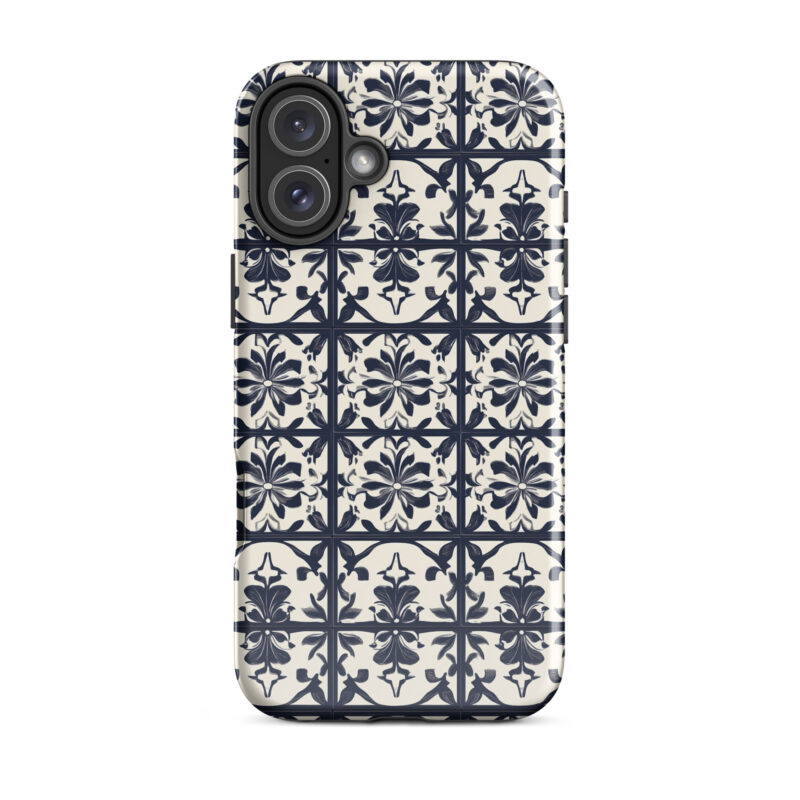 iphone-16-plus. iPhone cases with cute bloom tile pattern.