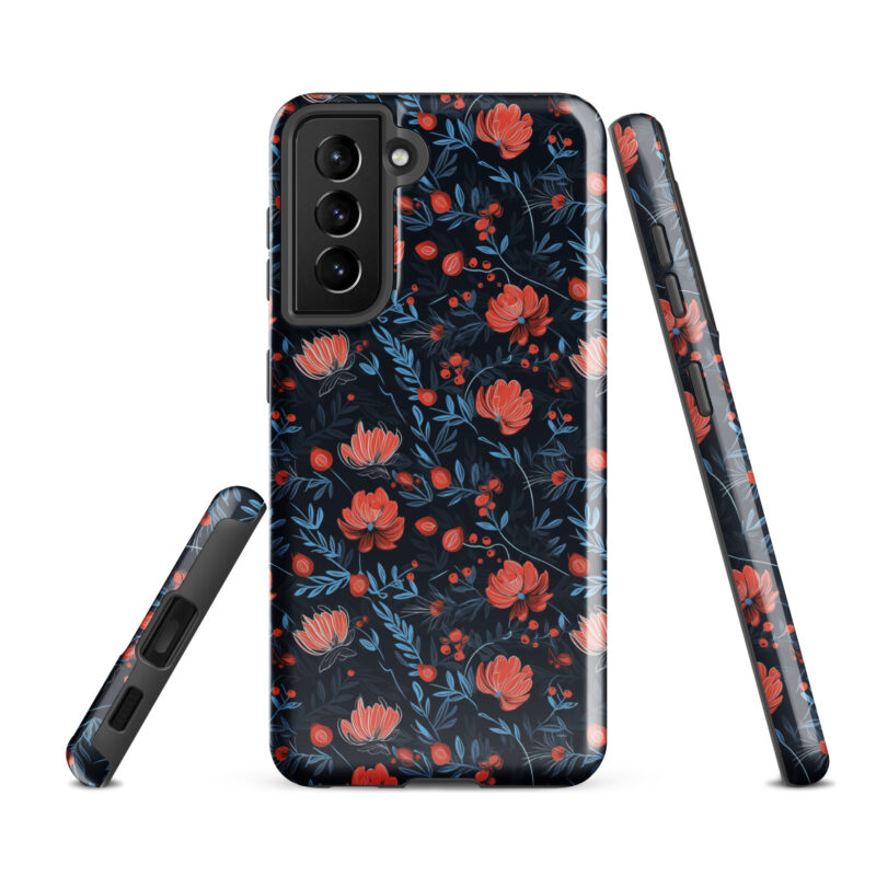 samsung-galaxy-s21-fe. Samsung phone case with cute floral berry design.