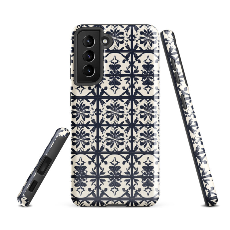 samsung-galaxy-s21-fe. Samsung phone case with cute chic bloom tiles design.