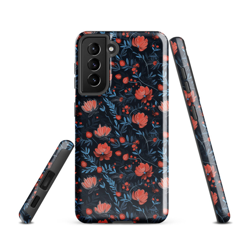 samsung-galaxy-s21. Samsung phone case with cute floral berry design.