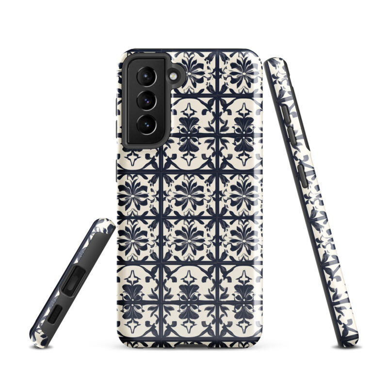 samsung-galaxy-s21. Samsung phone case with chic bloom tile design.