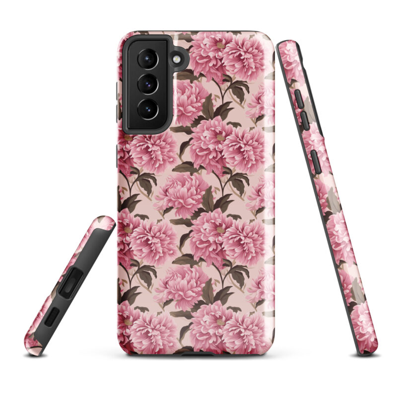 samsung-galaxy-s21-plus.Samsung phone case with cute pink floral pattern.