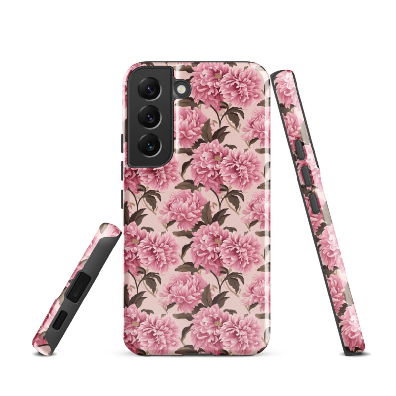 samsung-galaxy-s22. Samsung phone case with cute pink floral pattern.