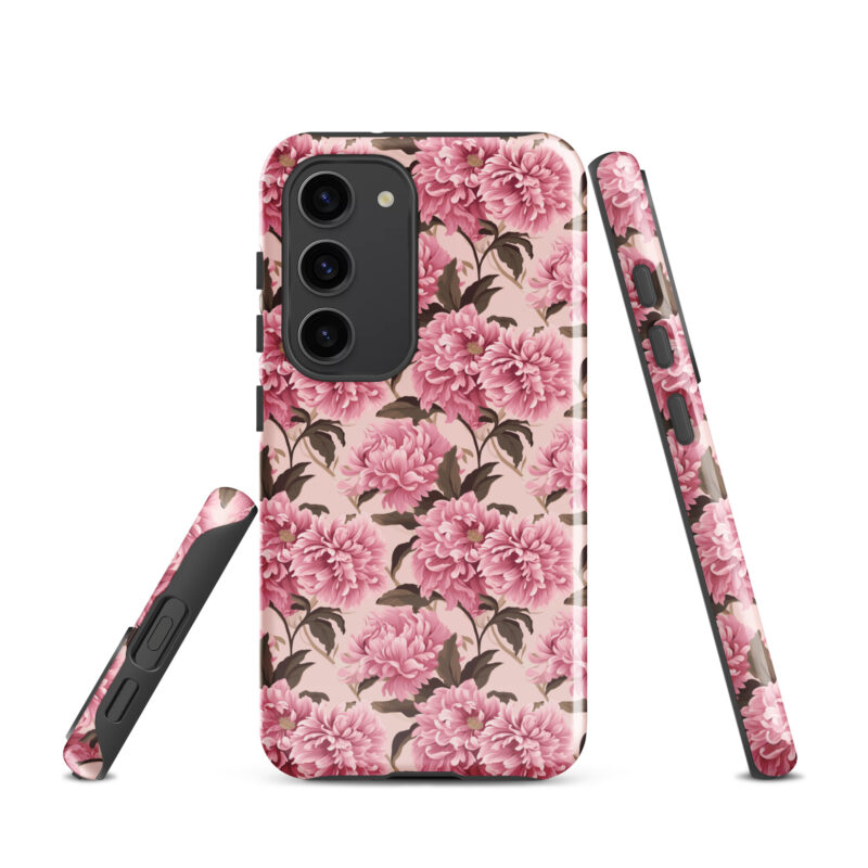 samsung-galaxy-s23. Samsung phone case with cute pink floral pattern.