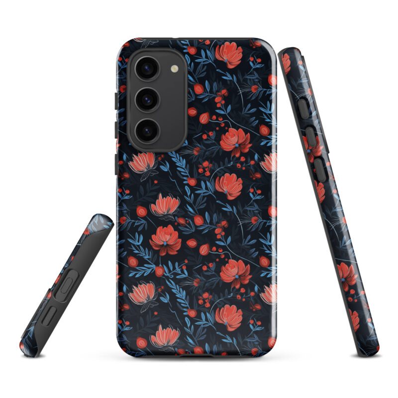 samsung-galaxy-s23-plus. Samsung phone case with chic and cute floral berry design.