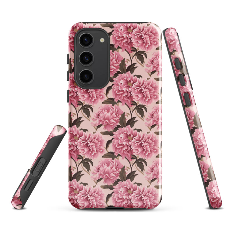 samsung-galaxy-s23-plus. Samsung phone case with cute pink floral design.