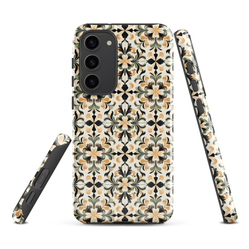 samsung-galaxy-s23-plus.Samsung phone case with cute golden floral design.