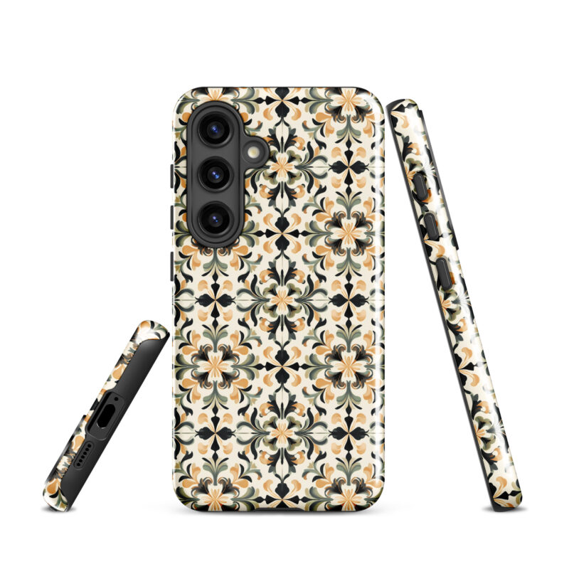 samsung-galaxy-s24. Samsung phone case with cute golden floral design.