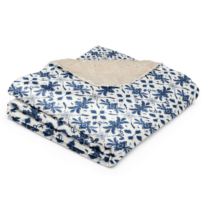 Portuguese Azulejo Elegance – Sherpa Throw Blanket | Cozy Fleece Throw
